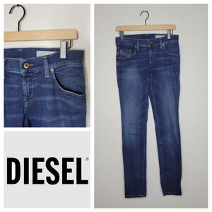 DIESEL Grupee Super Slim Skinny Low Waist Stretch Jeans Women W26 L30 Blue Wash‎